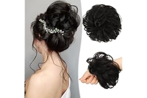 RUWISS Messy Bun Hair Piece Human Hair Messy Rose Bun Hair Buns Hair Piece for Women Real Hair Scrunchies Updo Hair Pieces Bun Extension Ponytail Messy Hair Bun (Brown Black)