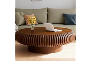 Apkaf Modern Drum Coffee Table Unique Handcrafted Fluted Round Coffee Table Circle Coffee Tables Fluted Circular Centry Table
