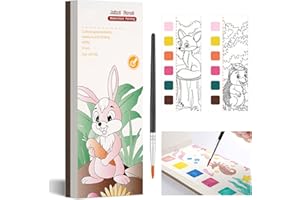 Cavnewt Pocket Watercolor Painting Book,21-Pages,Travel Paint Watercolor Coloring Book Set for Kids 3-8 Years Old,Boys and Girls Party Birthday Thank You Exchange Art Craft Gift-Dinosaur-Animal Forest