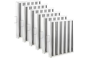 TECSPACE 6Pcs 430 Stainless Steel Hood Filter, 15.5" W x 19.4" H x 1.9" TH Range Hood Baffle Filter, 5 Grooves Restaurant Kitchen Exhaust Hoods for Grease Filter, Commercial Kitchen Hood Filter