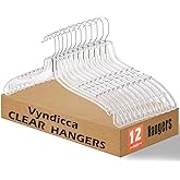 Vyndicca 12 Pack Clear Plastic Hangers,Shirt Hanger Clear Hangers with 360 Swivel Metal Hook,Heavy Duty Dress Hangers Coat Hangers for Clothes Shirts Dresses,16.7 Inch