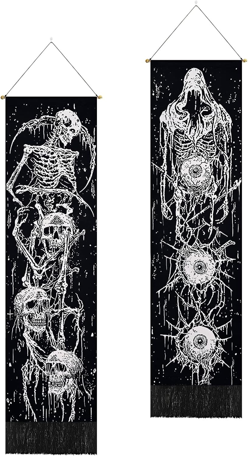 Tapestries - Uspring Pack of 2 Skull Tapestry Goth Eyes Tapestries Skeleton Tapestry Aesthetic Black and White Tapestry Wall Tapestry for Room (12.8 x 51.2 inches)