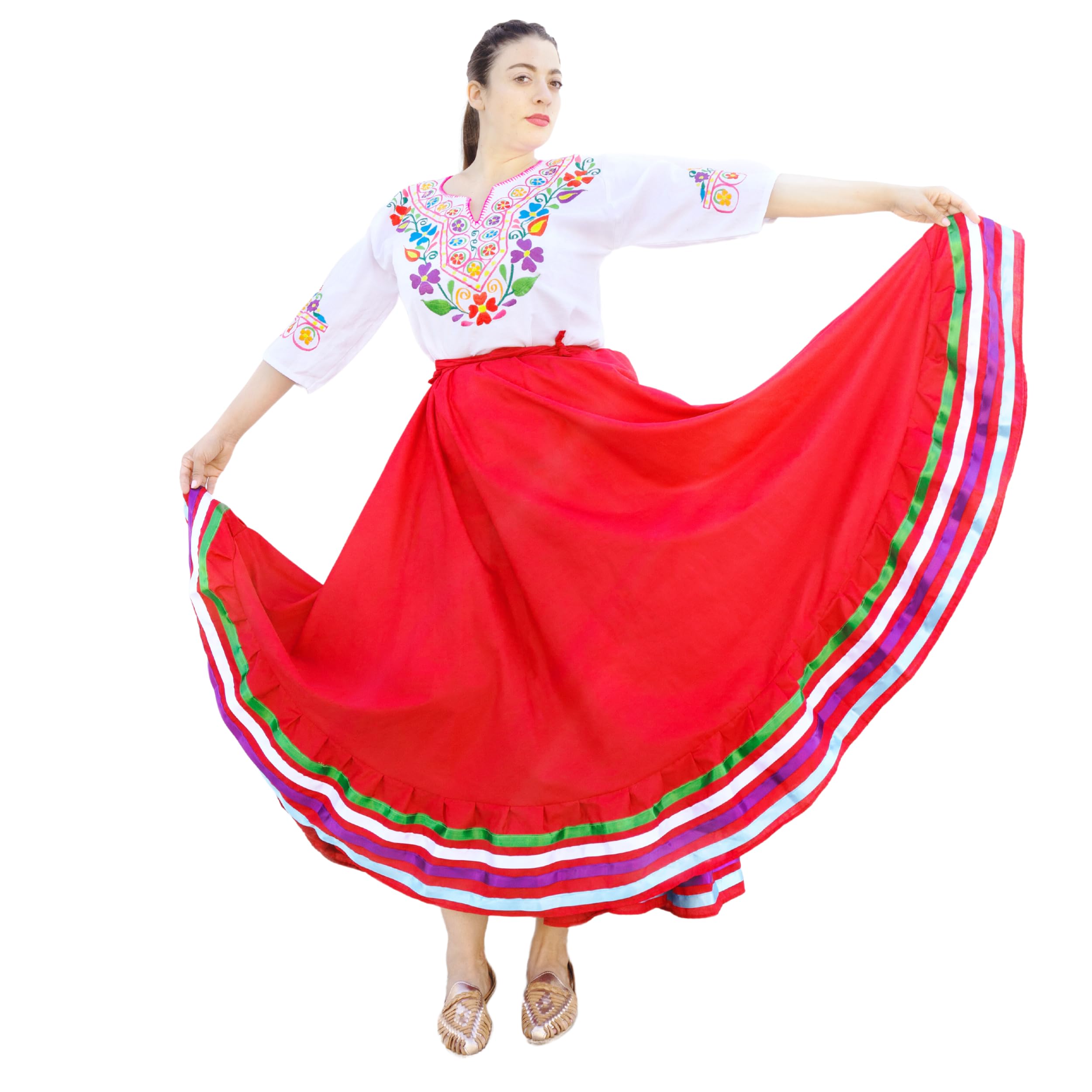 Photo 1 of Authentic Mexican Skirt for Women Traditional Made by Original Mexican Artisans in Guerrero - Folklorico Dress - folklorico Skirt for Girls - Traje folklorico Mexicano - Mexican folklorico Skirts Red