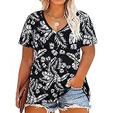 CARCOS Womens Plus Size Tops Short Sleeve Shirts V Neck Tunic Floral/Aniaml Blouses XL-5X