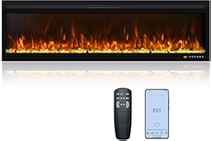 Oxhark Flame 60 Inch, Recessed & Wall Mounted WiFi-Enabled Electric Fireplace Inserts with Remote Control,Timer & Thermostat Fireplace Heater, Log Set & Crystal Options, 750W/1500W, Black
