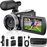 Rumyums Camcorder Video Camera 4K HD 48MP Vlogging Camera for YouTube with Wireless Lavalier Microphone, 18X Digital Zoom 3.0 IPS Screen Video Recorder