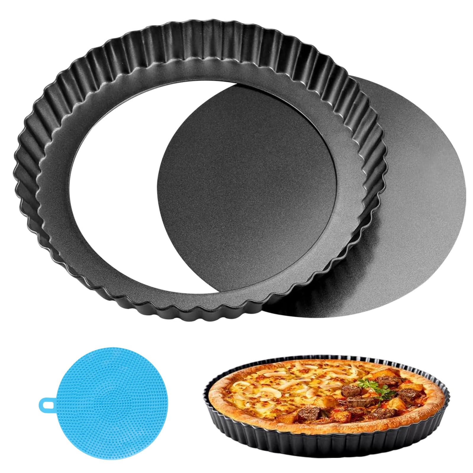 Ztowoto 20cm Pie Dish With Lifting Base - Removable Tart Tin, Safe Flan Dish, Pie Tins for Baking Quiche, Tart, Pie (Black)