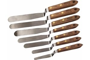 Albion Engineering 1258-G01 7-Piece Classic Offset Caulk Tooling Spatula Set, Stainless Steel with Hardwood Handle