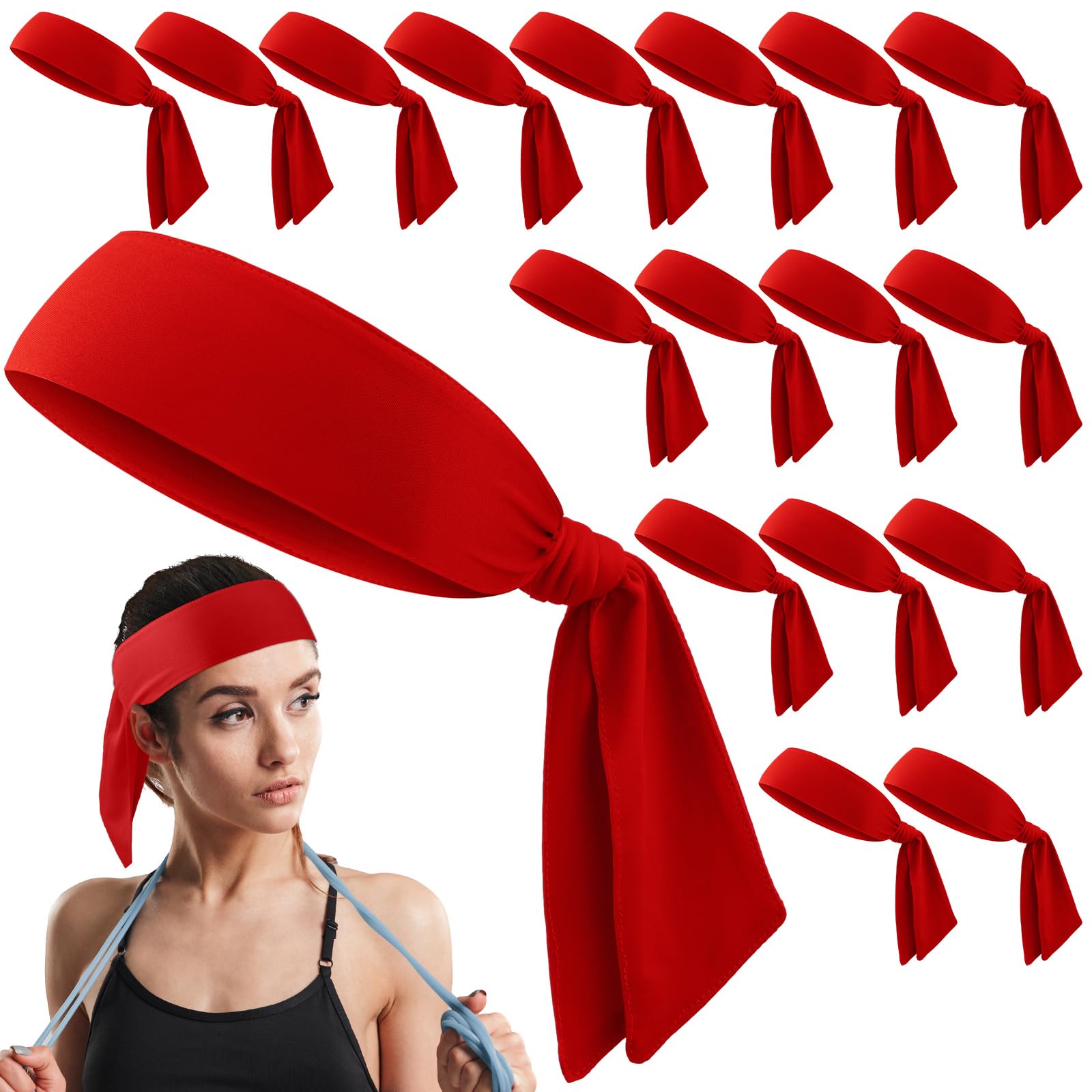 Photo 1 of Hiboom 18 Pack Tie Headband Bulk Sports Tennis Headband for Men Women Ninja Karate Head Tie Athletic Sweatbands Elastic Hair Bands for Basketball, Football, Soccer, Running, Yoga(Red)