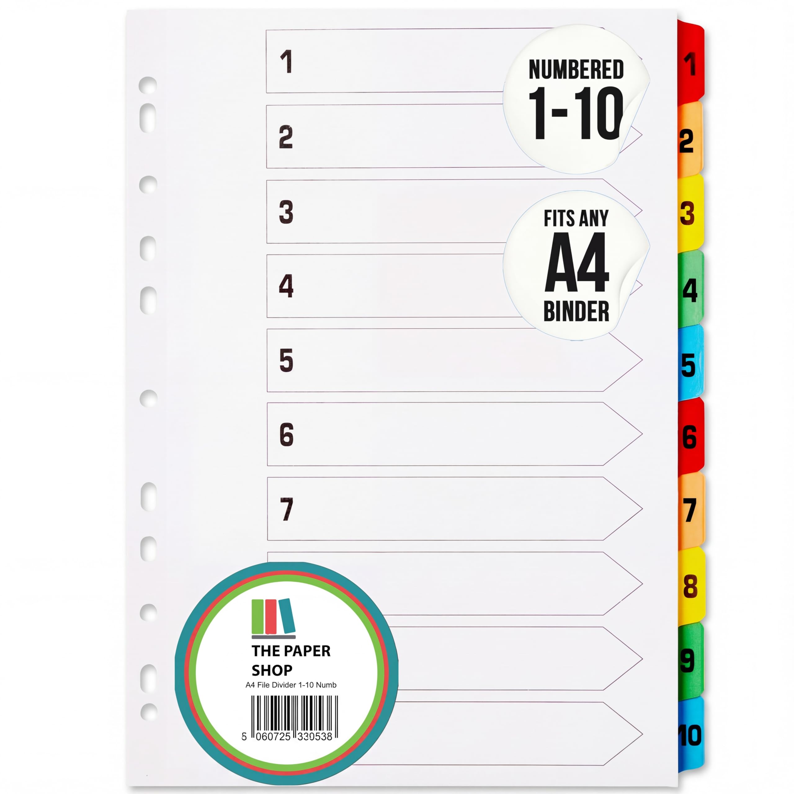 File Dividers A4, 10 Part Folder Dividers for Ring Binders & Lever Arch Files, Binder & Subject Dividers (1)