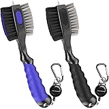 THIODOON 2 Pack Golf Club Brush and Groove Cleaner 2 ft Retractable Zipline Carabiner Oversized Golf Brush Head with Retracta