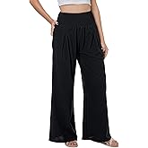 LOFBAZ Women Summer Flowy Cotton Linen Palazzo Wide Leg Pants Beach High Waisted Trousers Boho Long Lounge Pant with Pockets