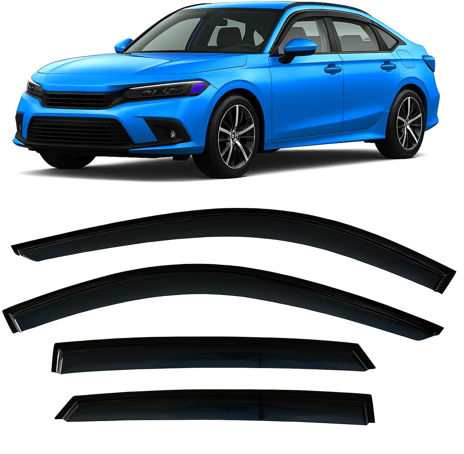 Photo 1 of 2022-2026 Tape-On Rain Guards for Honda Civic Sedan Side Window Visor Deflectors Lx Ex Si Hpt Sport Touring Durable Vent Shades 2023 2024 2025