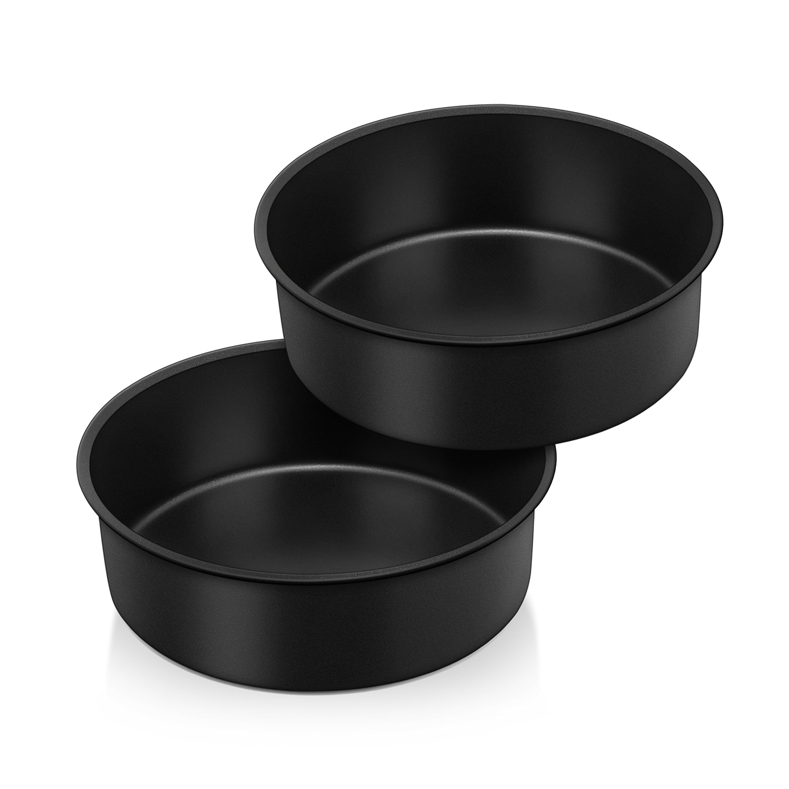 Herogo Cake Tin Set of 2, 6 Inch Non-Stick Round Stainless Steel Cake Tray Pan, 5cm Small Deep Baking Tray for Brownie, Lasagne, Pie, Healthy & Non-Toxic, Durable & Easy Clean (16.2 cm, Black)