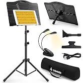 Donner DMS-1 Sheet Music Stand with Light &amp; Carrying Bag | Dual-use Portable Metal Projector Stand, Tabletop Folding Music Book Stand for Guitar, Ukulele, Violin Players