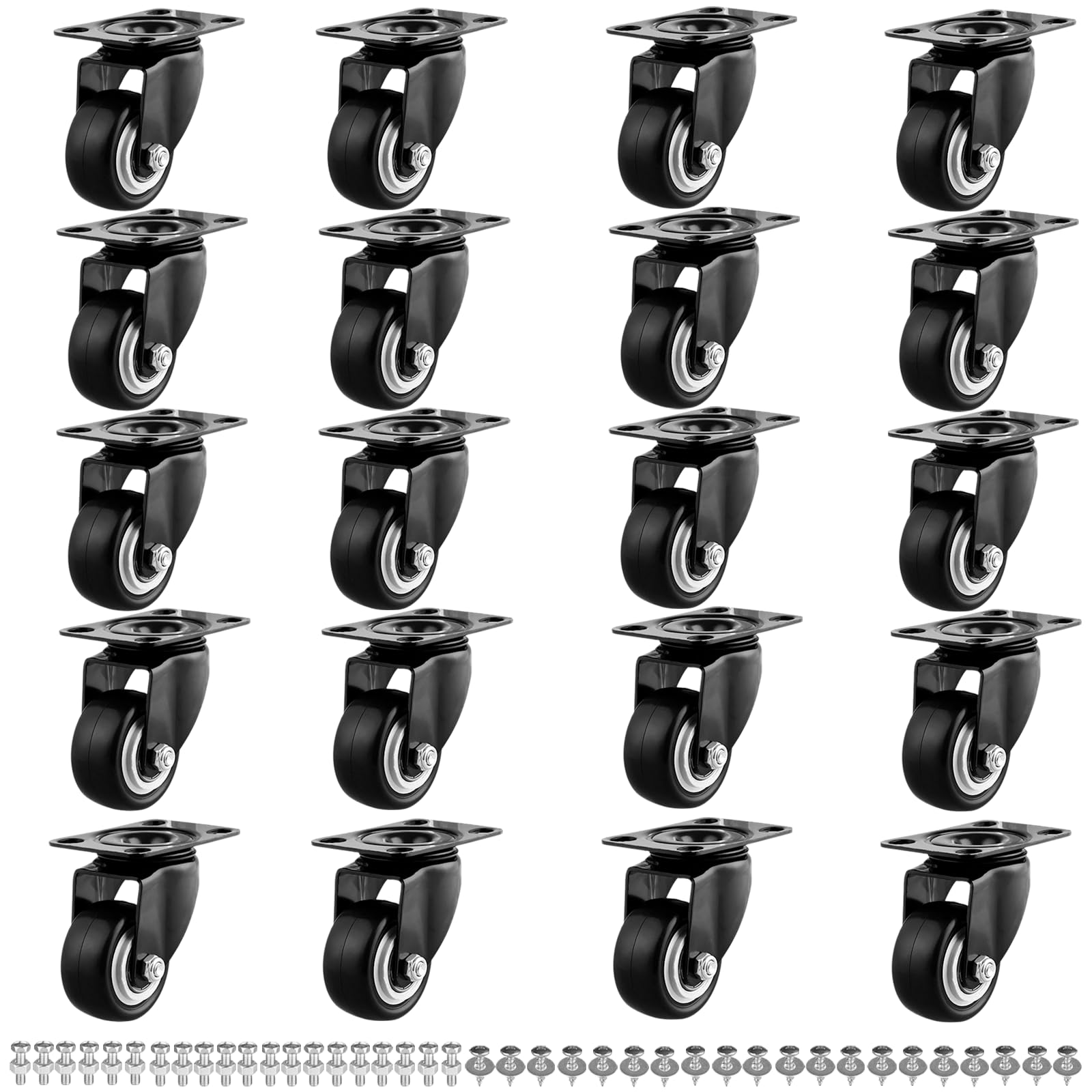 Photo 1 of 2" Casters Set of 20 Heavy-Duty Industrial Caster Wheels Without Brake PU Wheels Double Ball Bearing Swivel Casters Noiseless for Workbench, Furniture, Plate Castors Black