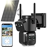Triple-Lens Solar Security Cameras Wireless Outdoor, 2.4G/5G WiFi Cameras for Home Security with 10X Zoom, Full Color Night Vision, PlR Human Detection, Auto Tracking, Spotlight Siren, Alexa, IP66