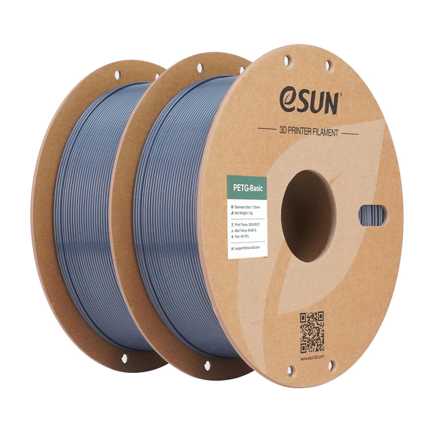 eSUN PETG Basic Filament 1.75mm, Hohe Zähigkeit, 1KG (2.2 LBS) pro Spule, 2 Rollen Druckmaterial für 3D Drucker, Grau-2KG