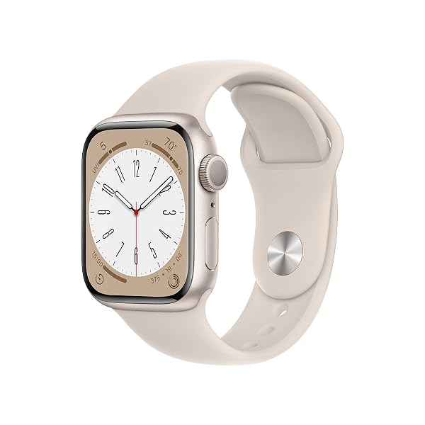 APPLE WATCH SERIES 8 [GPS, 41MM] – STARLIGHT ALUMINUM CASE WITH STARLIGHT SPORT BAND, S/M (RENEWED)