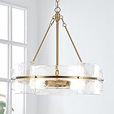 Corlaceling Modern Dining Room Chandelier, 22 inch Gold Textured Glass Drum Chandelier Luxury Crystal Hanging Lighting for Li