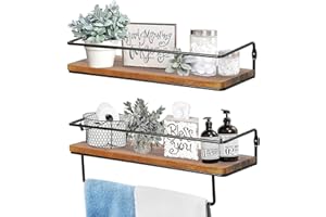 QEEIG Bathroom Shelves Over Toilet Floating Wall Shelf Farmhouse 16 inch Set of 2, Rustic Brown (FS636)