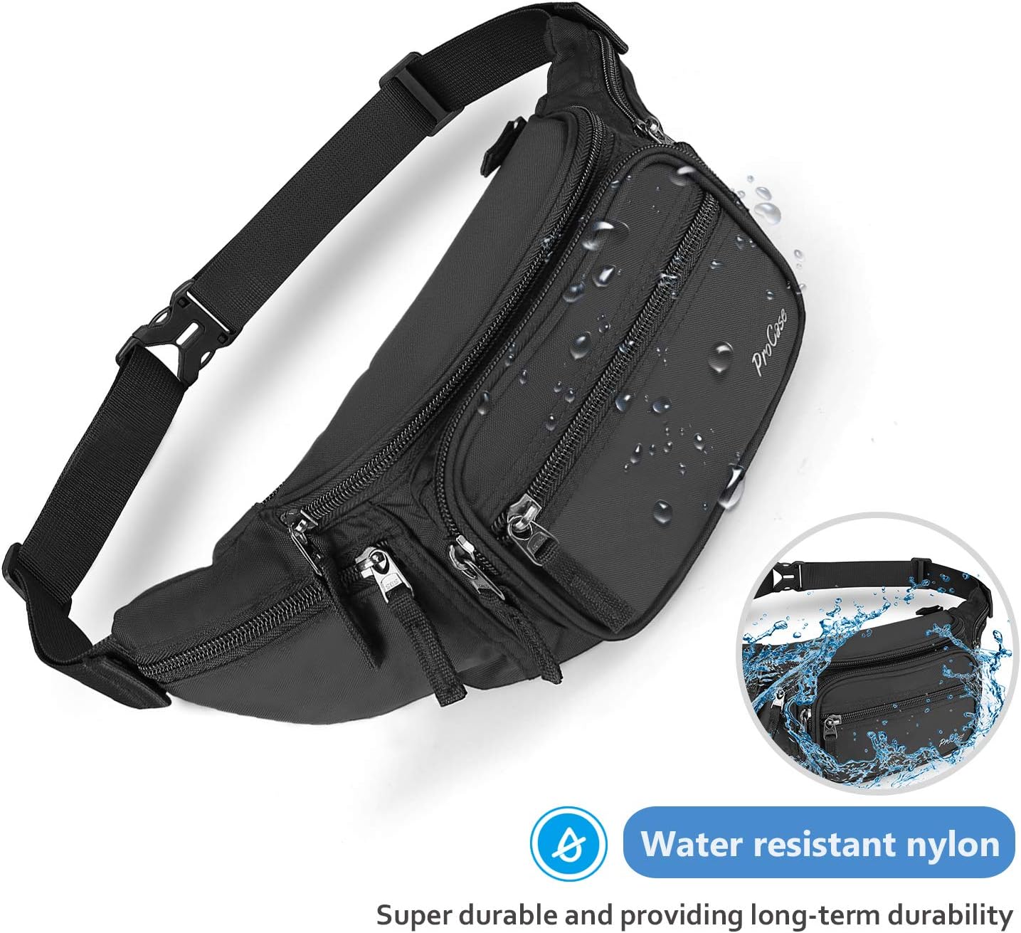 ProCase Bum Bag Waist Fanny Pack for Men Women Ladies with 6 Pockets and Adjustable Belt Large Dog Bumbag for Dog Walking Running Hiking Cycling Travel Holiday Festival Christmas Disney -Black - Image 5