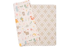 Baby Care Play Mat (Medium, Moroccan - Beige) 73’’ x 49’’ Original One-Piece Reversible Rollable Waterproof Baby Mat for Floor, Play Mat for Babies 6-12 Months, Infants, Toddlers, and Kids