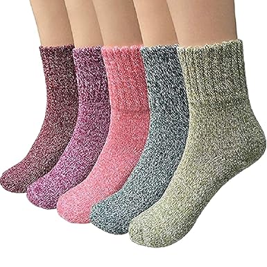 Bunte Socken | Vintage Damen Wintersocken Damensocken Frauen Wollsocken | 5er Pack | ONE SIZE | Gr. 35-42 | Warme Baumwollsoc