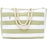 Fammart Large Canvas Beach Bag for Women, Beach Bags Waterproof Sandproof with Zipper & Wet Bag Cruise Essentials