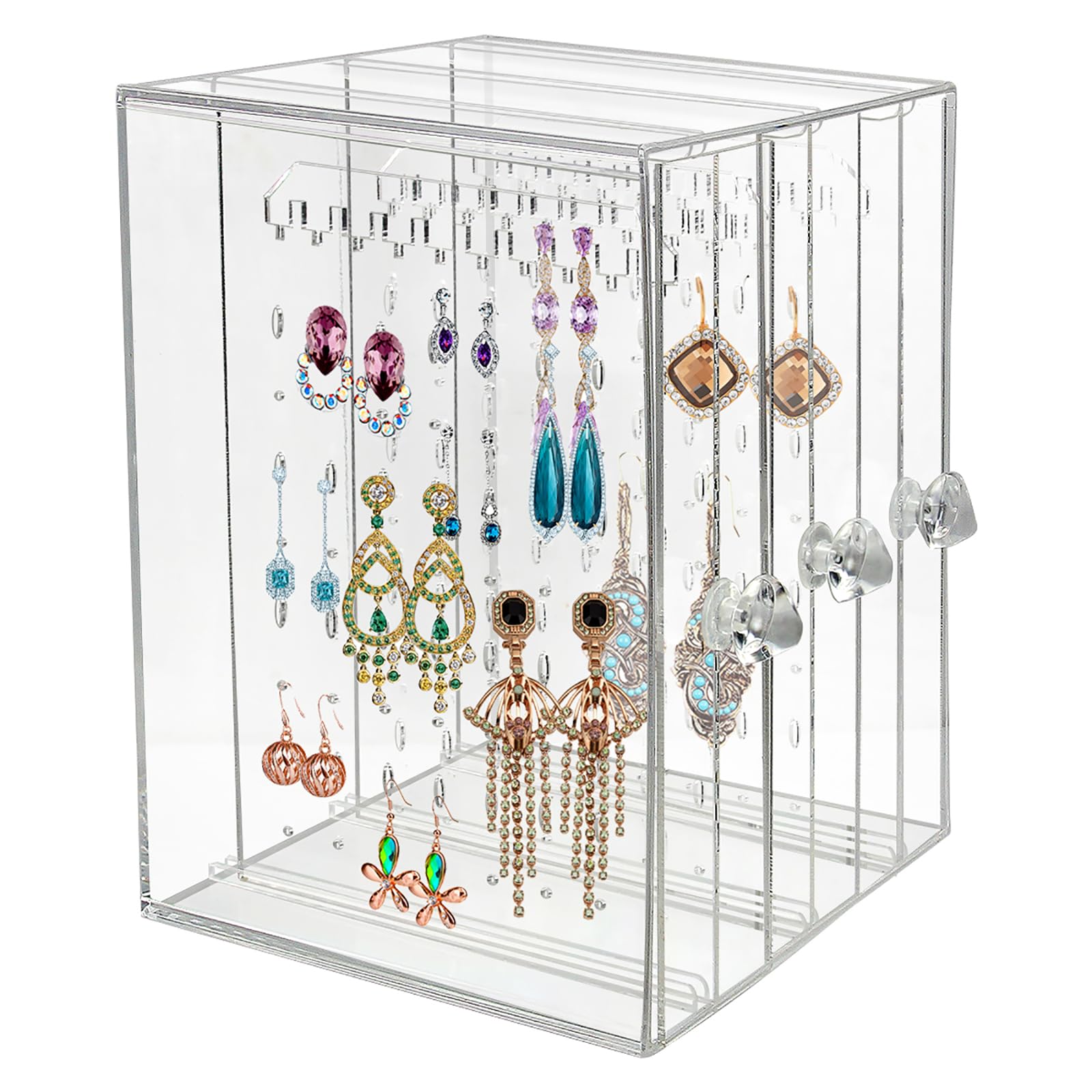 Discoball Acrylic Earrings Holder 3 Panels Acrylic Earrings Organiser Dustproof Jewellery Organiser Drawer, Earring Stands for Jewellery Hanging Up to 80 Pairs