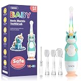YUNCHI Toddler Electric Toothbrush Kids 0-3-6 Years, Baby Electric Toothbrush with Colorful LED Light, Battery Powered Toddler Toothbrush with 2 Minutes Timer 4 Brush Heads, Infant Toothbrush (Green)