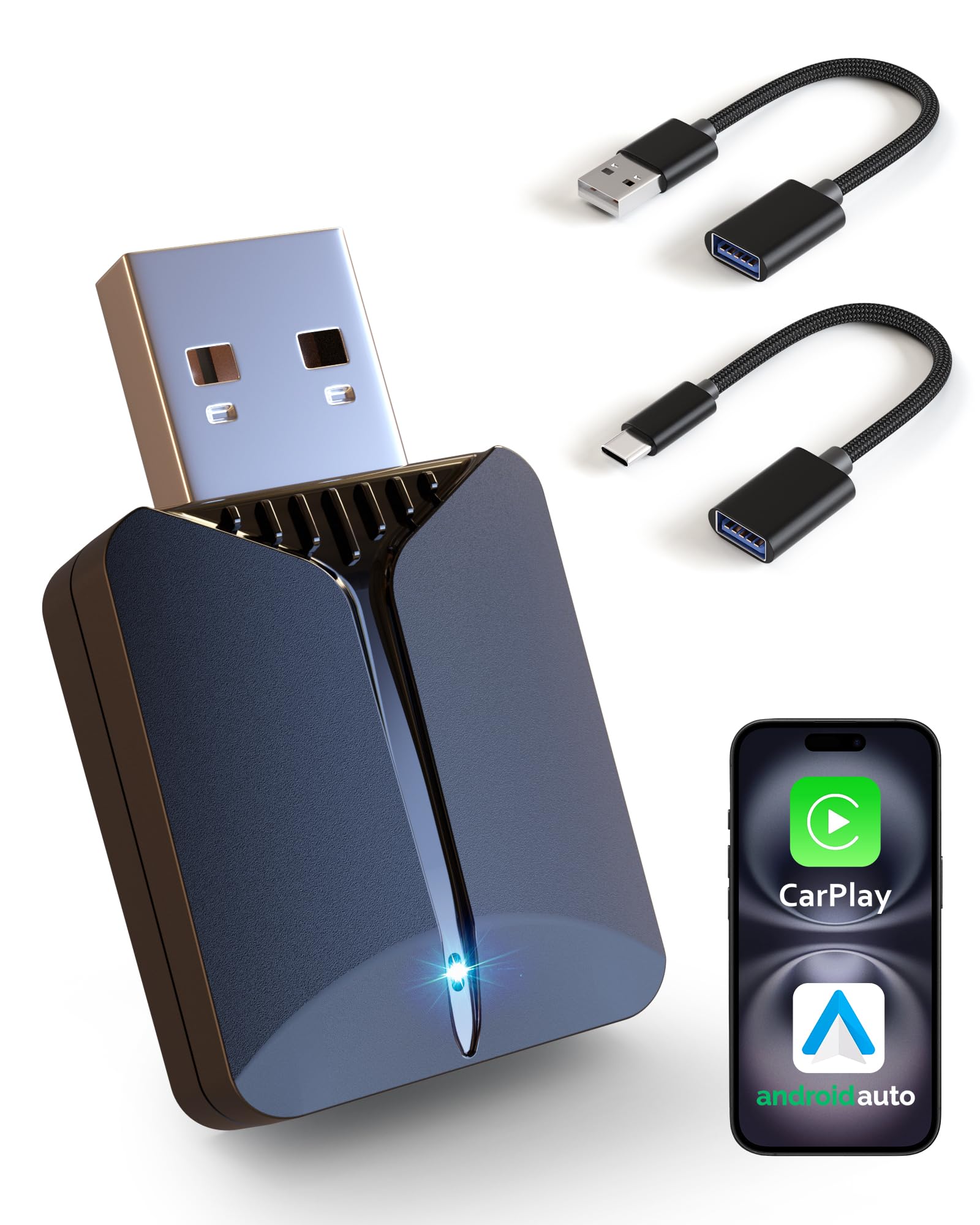 Photo 1 of 2026 Wireless Carplay Adapter-Android Auto Wireless Adapter 2 in 1, 5.4/6GHz Carplay Bluetooth Adapter Plug and Play Auto Reconnect, Mini Size with USB&Type-C Extension Cable,for iPhone & Android