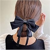W WEILIRIAN Silky Satin Hair Bows for Women Big Black Bow Hair Clips Satin Hair Barrettes Clip Large Solid Color Bowknot Hairpin French Hair Barrette Scrunchies Ponytail Accessories Jewelry (Black)