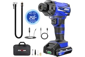 CARSUN Cordless Tire Inflator Air Compressor, Cordless Car Tire Pump with Rechargeable Li-ion Battery 150PSI Portable Handheld Air Pump with Digital Pressure Gauge for Car Tires, Bicycles, Balls,Blue