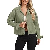 Metietila Womens Cropped Denim Jacket Oversized Button Down Jean Jacket Shacket Trucker Coat with Multi Pockets