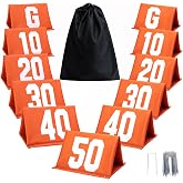 Set of 11 Standing Football Yard Marker-High Visibility Football Field Sign | Carrying Bag &amp; Stakes Included, Orange Field Yard Markers for Sport Training Equipment