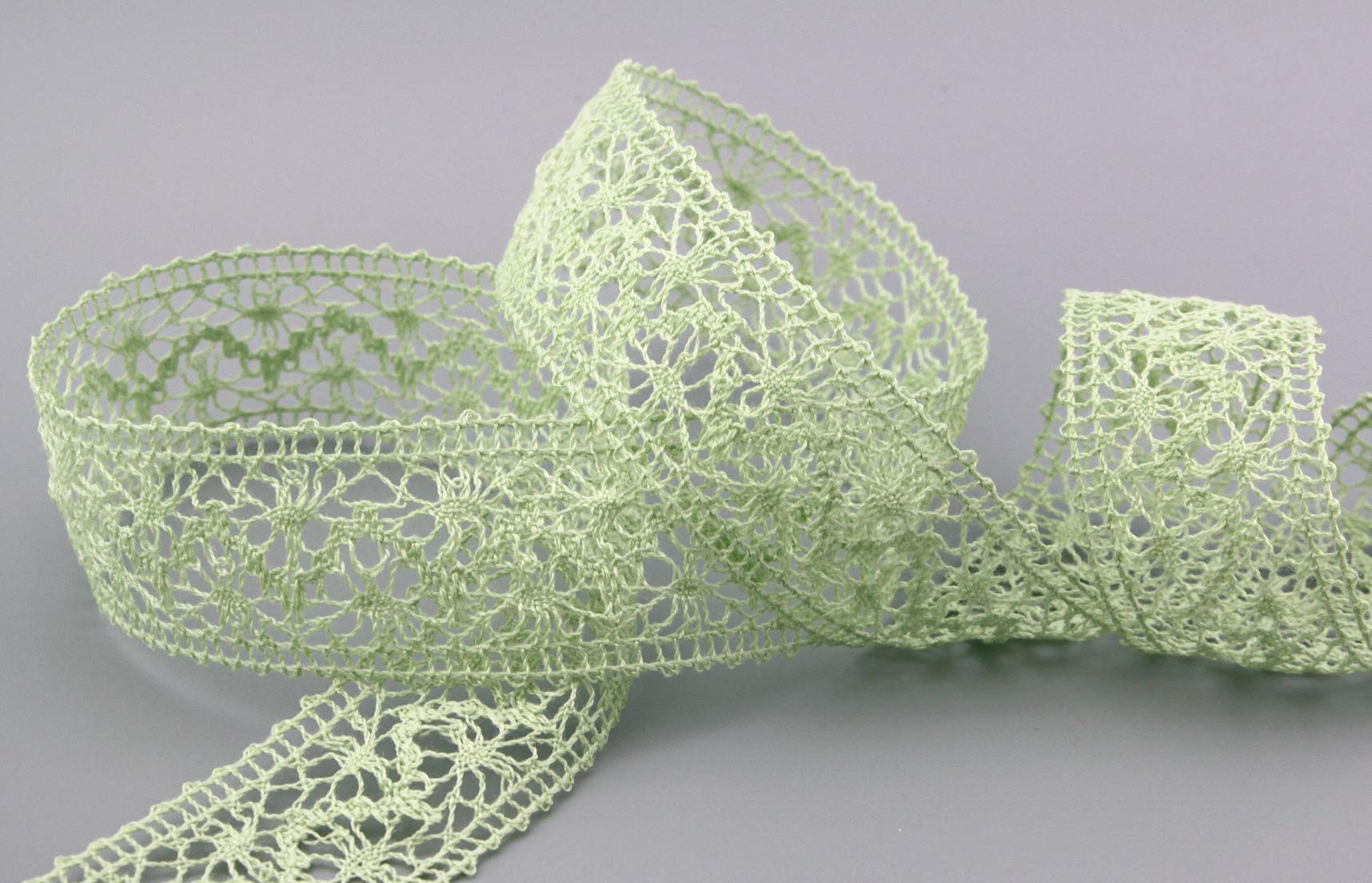 finemark Emma Lace Ribbon 15 m x 38 mm Light Green Lime Green Sold by The Metre Lace Crochet Ribbon Cotton Blend Natural Look Decorative Ribbon Crochet Lace Trim