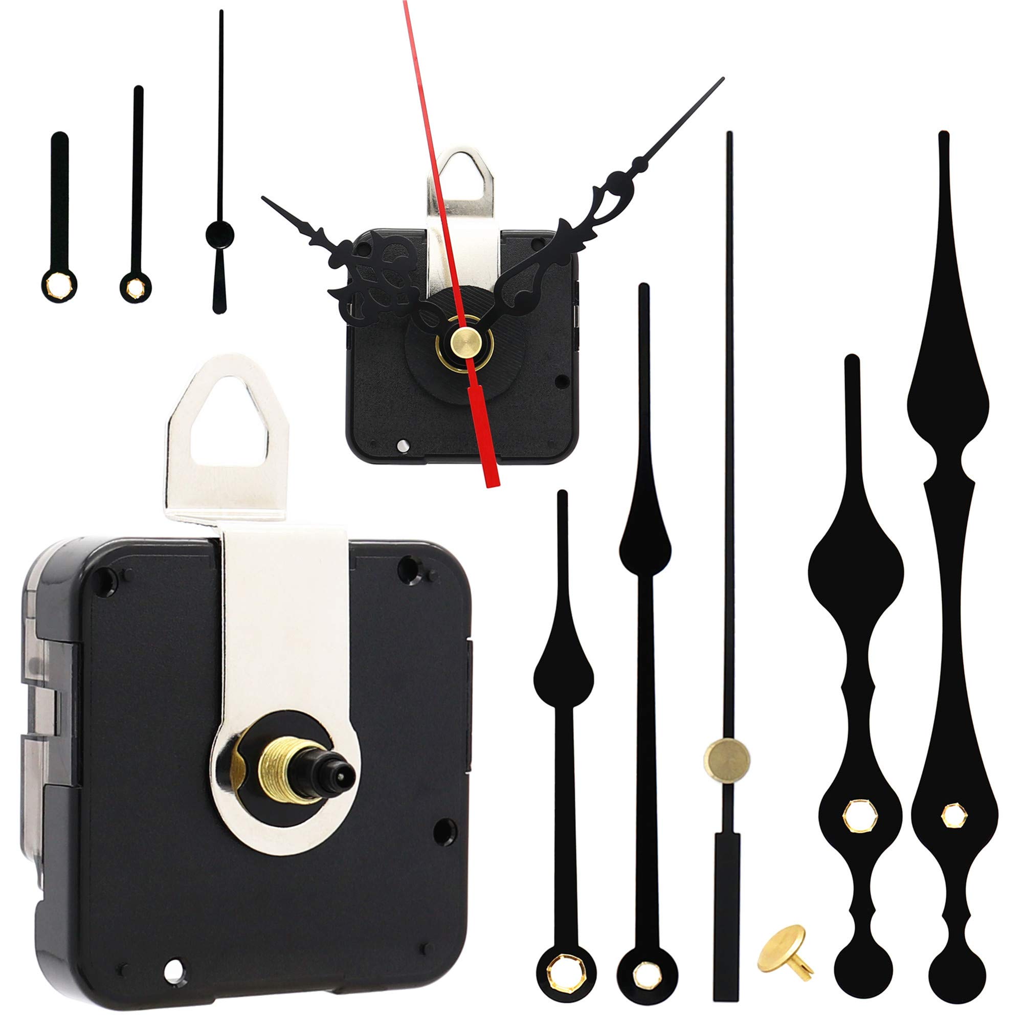 2 Sweep Silent Clock Movements with 4 Pack Different Size Clock Hands, DIY Wall Clock Movement Mechanism Battery Operated,14.5mm (37/64 inch) Shaft Length 7mm (9/32 inch) Thread Length.