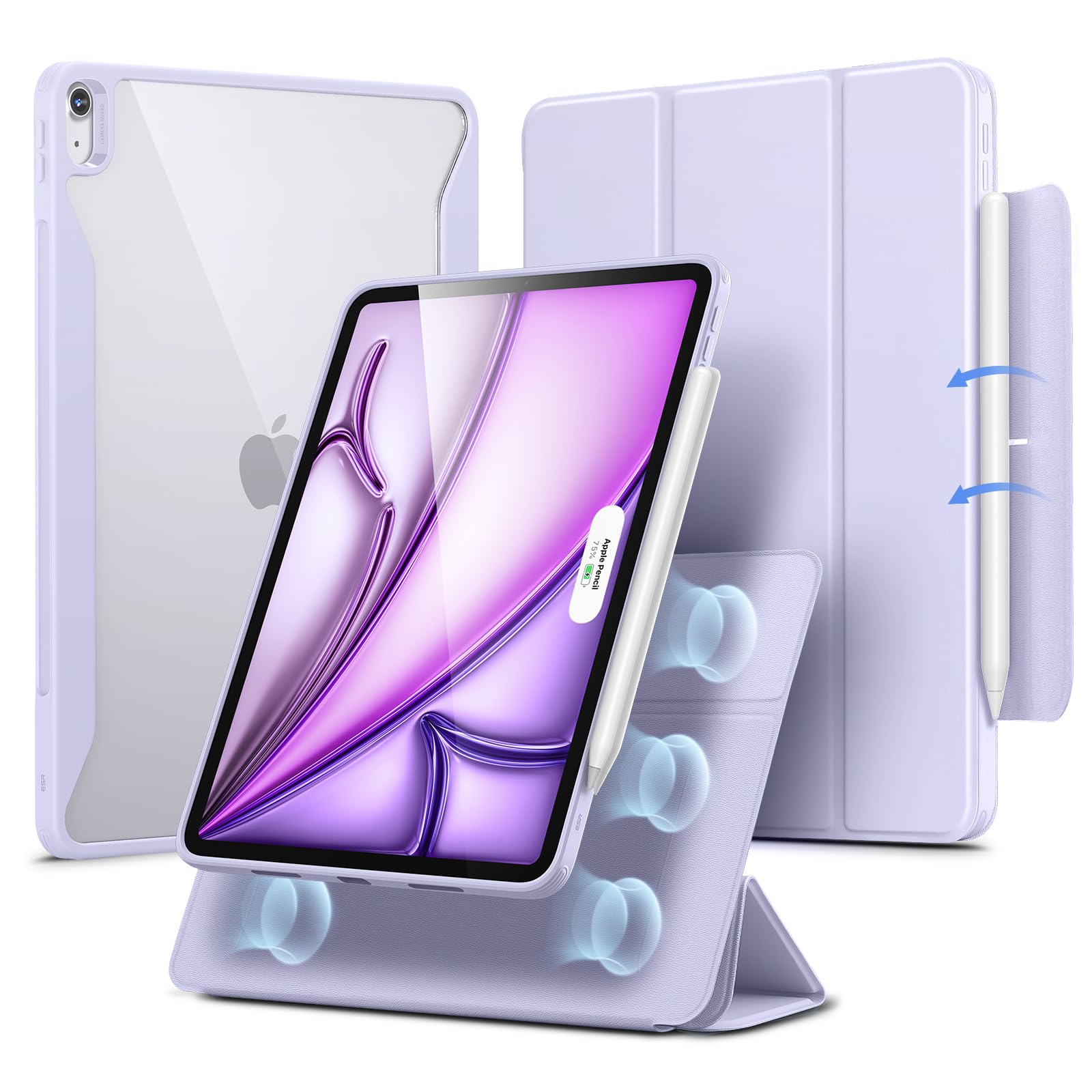 Photo 1 of ESR for iPad Air 13 Inch Case (2025/2024) M3/M2 with Pencil Holder, Removable Magnetic Cover, Vertical Stand, Fully Supports Pencil Pro and Pencil(USB-C), Rebound 360 Series, Light Purple