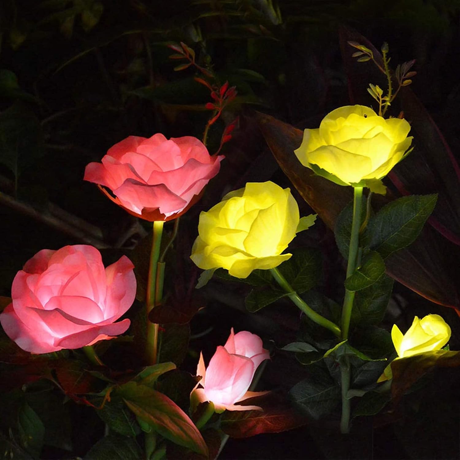 2 Pack Outdoor Solar Lights, Rose Solar Garden Lights Outdoor Lights Solar Powered, Solar Pathway Lights Solar Lights Outdoor Decorative Patio Lawn Garden Yard (Pink & Yellow)