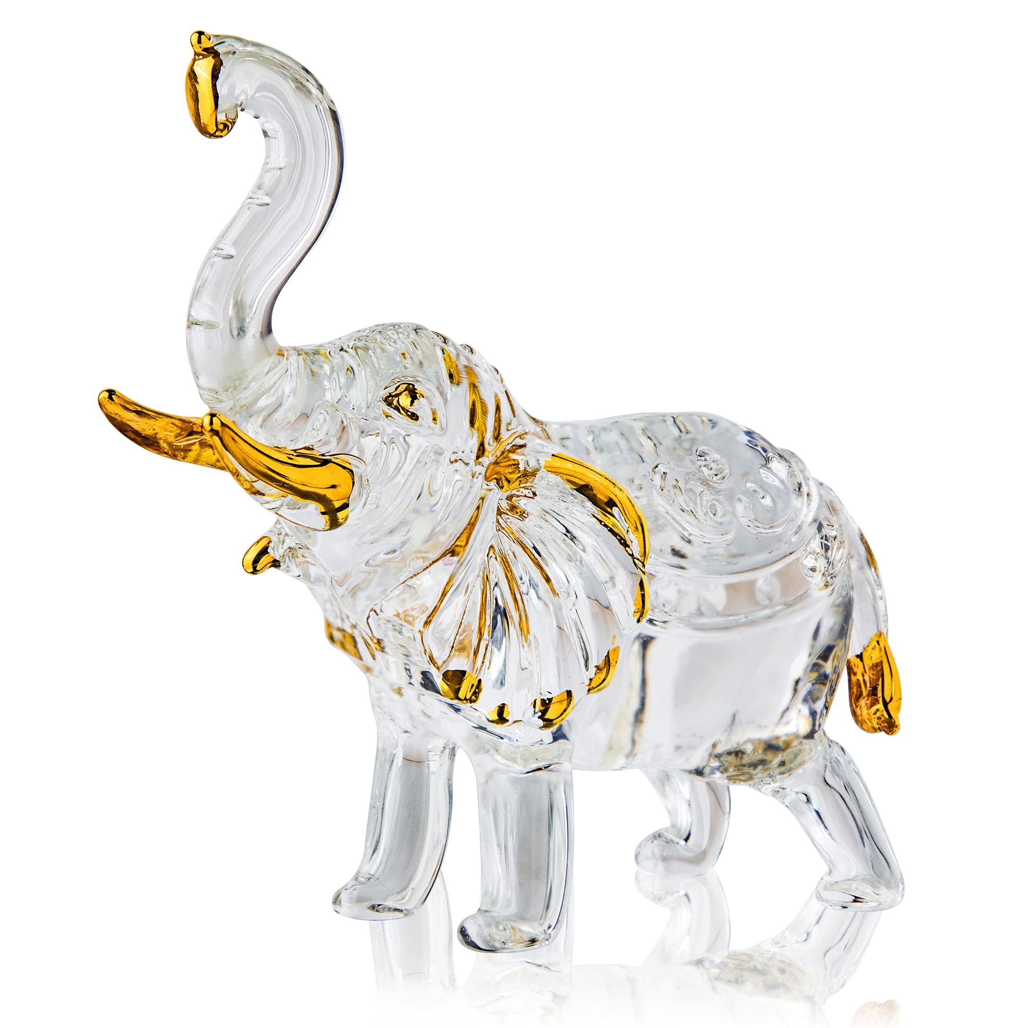 H&D HYALINE & DORA Crystal Thai Elephant Figurine with Trunk Raised Glass Animal Ornament Collection,Home Table Centerpiece