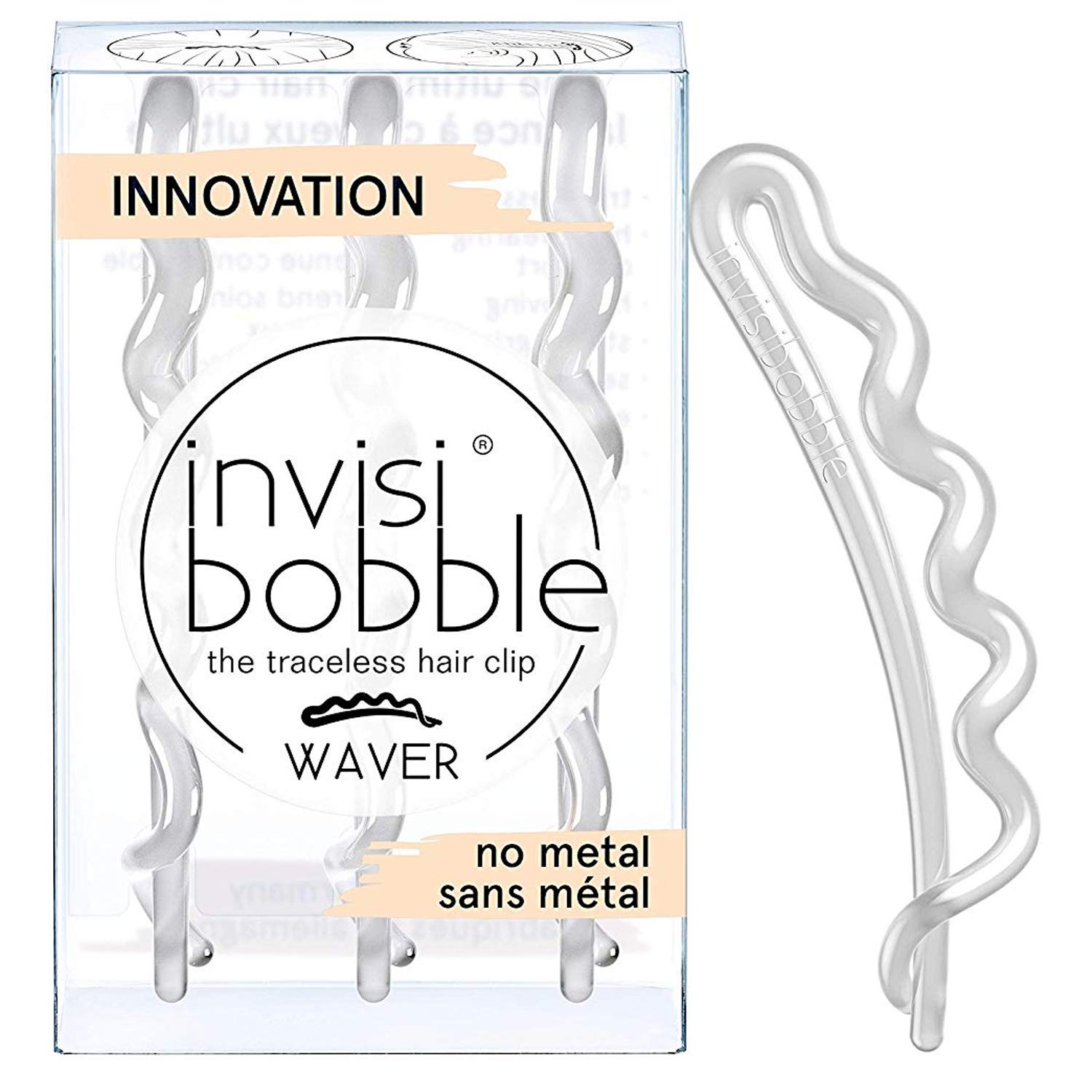 Invisibobble Waver Traceless Strong Hold Hair Clip, Crystal Clear, White, 0.05 kg