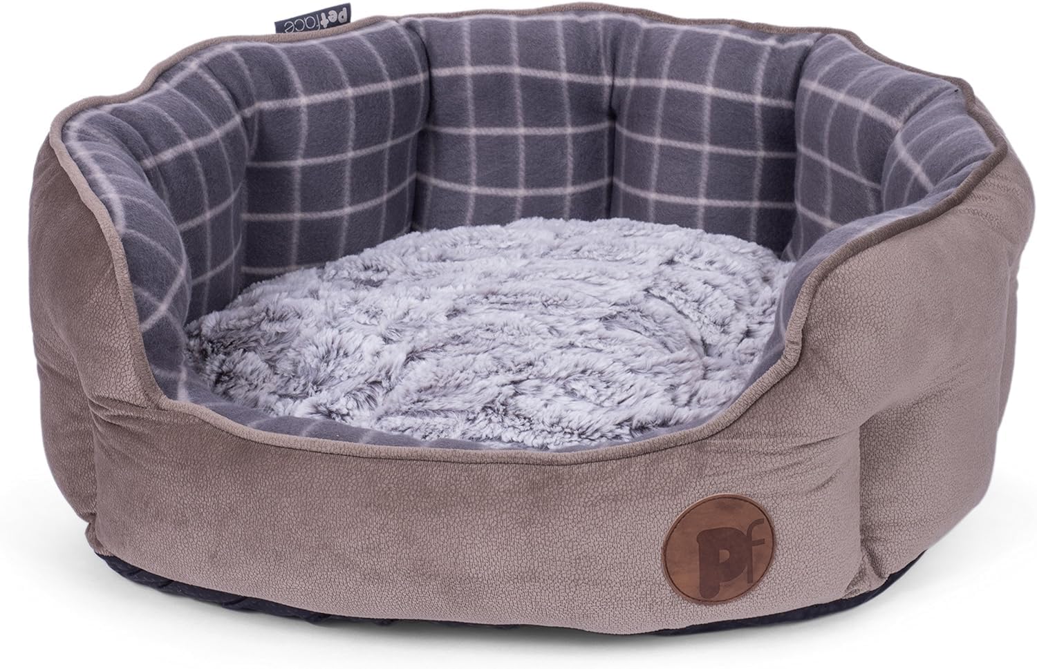 Petface Check and Bamboo Oval Dog Bed with Reversible Cushion, Machine Washable, Medium (Pack of 1)