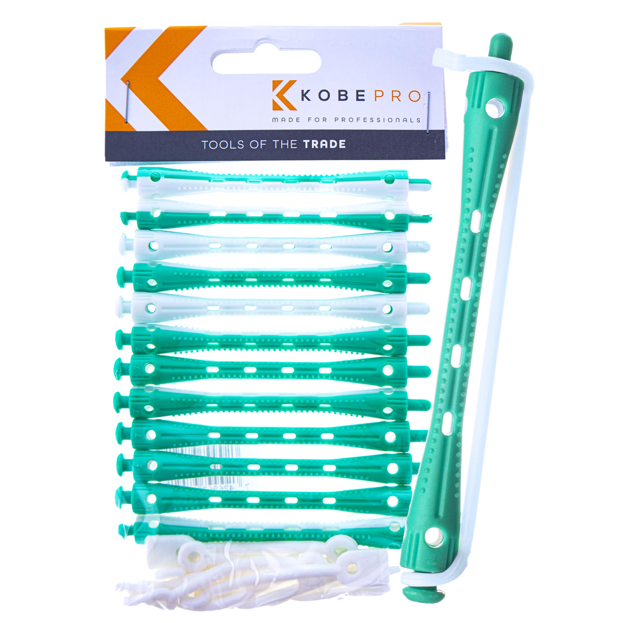 Kobe Professional Hairdressing Perm Rods with Rubbers - Non-Slip, Curling Tools for Wet/Dry Hair, Durable & Reusable - Ideal for Salons & Home Use - Green/White 6 mm