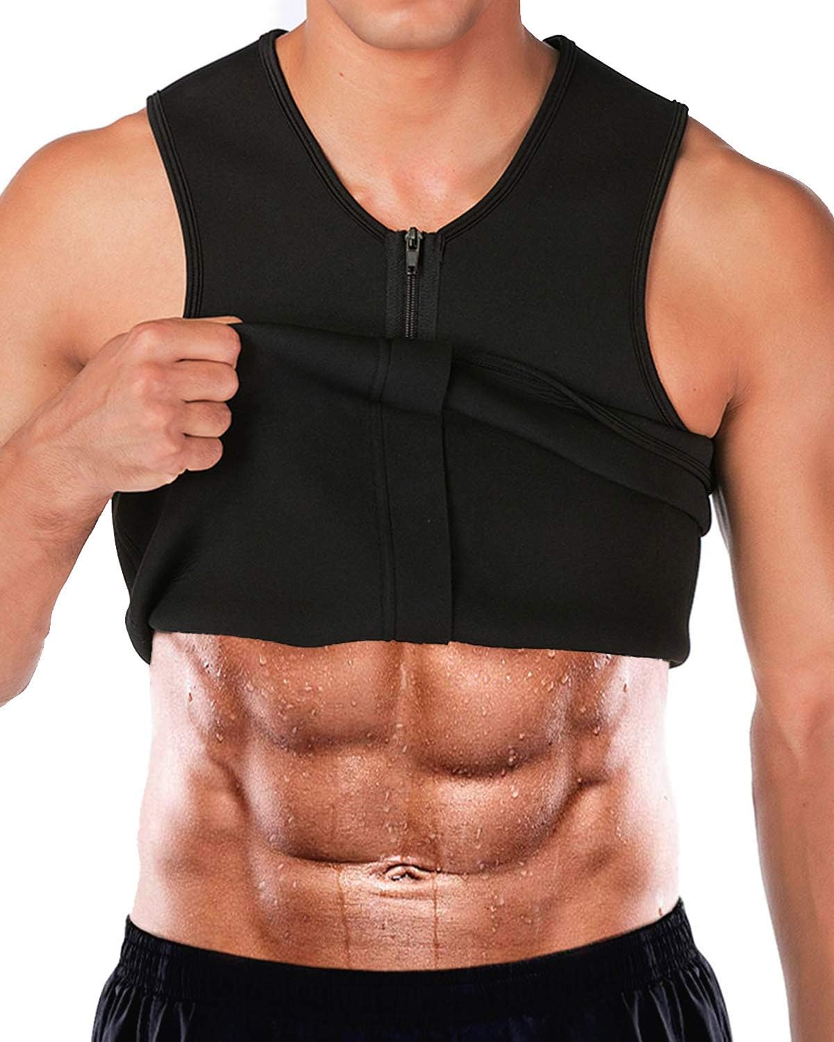 Men Waist Trainer Vest Neoprene Corset Body Shaper Zipper Sauna Sweat Tank Top Workout Shirt for Weight Loss