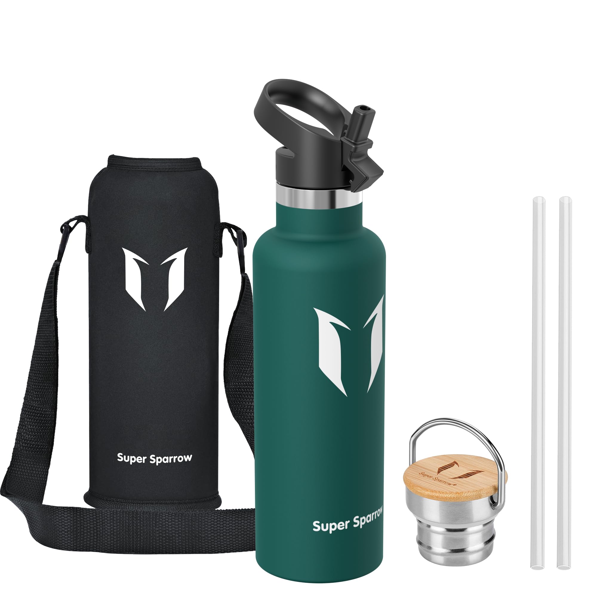 Super Sparrow Stainless Steel Water Bottle - 750ml - Vacuum Insulated Metal Water Bottle - Standard Mouth Flask - BPA Free - Straw Water Bottle for Gym, Travel, Sports