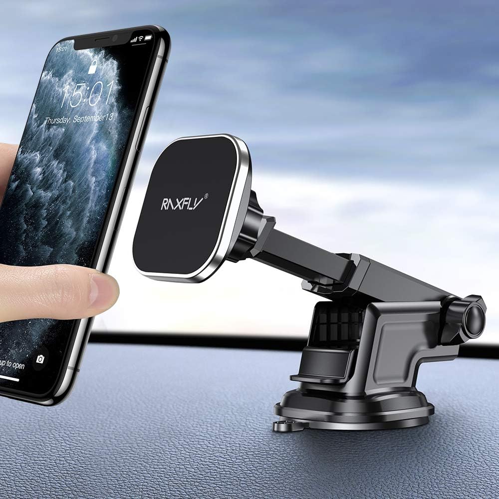Magnetic Car Phone Mount RAXFLY 8 N52 Dashboard Windshield Magnet Car Holder 3 Metal Plate Magnetic Phone Car Mount Holder Compatible with Samsung Galaxy S20 Plus Ultra iPhone 11 XR Pro Max Smartphone