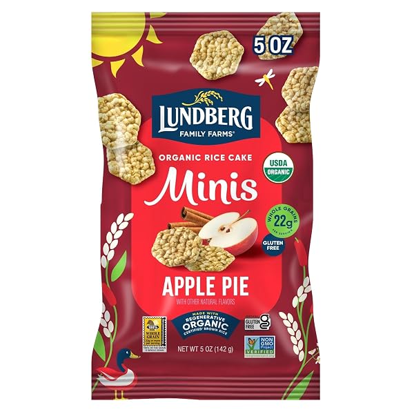 LUNDBERG ORGANIC APPLE PIE RICE CAKE MINIS, GLUTEN-FREE, WHOLE GRAIN, USDA CERTIFIED, NON-GMO PROJECT VERIFIED, 5 OZ
