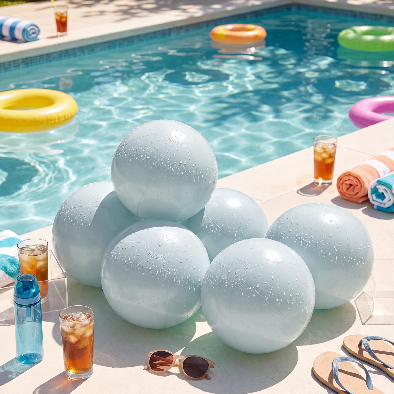 Condition photo showing New/Like New for miniinflat 24 pcs 16 inch pastel beach balls bulk large inflatable beach ball pastel blow up balloons for outdoor summer pool party wedding birthday decorations swimming water activities dusty blue