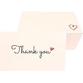 RXBC2011 100 Little Thank You Cards Gold Heart Design Bulk Thank you Notes for All Occasions 3.5 x 2 Inch Creamy